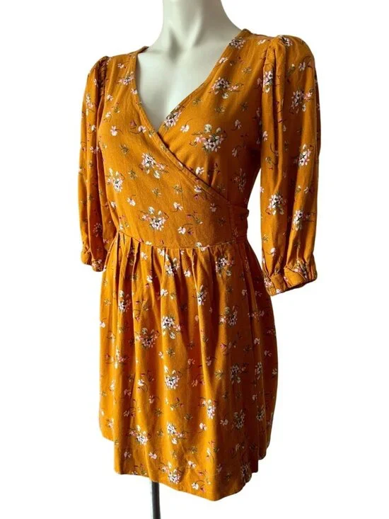 Kul Kate Handmade Mustard Floral Wrap Dress - Medium - Picture 6 of 11